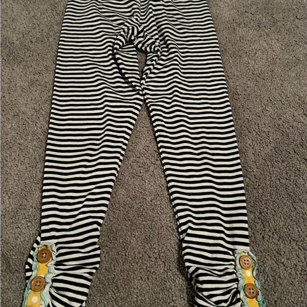 Striped Kids Leggings with Button Detail